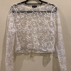 COACHELLA; Sheer White Floral Crop Top